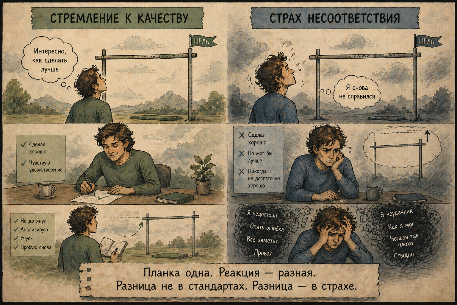 Перфекционистские стремления и опасения — одна планка, разная реакция
