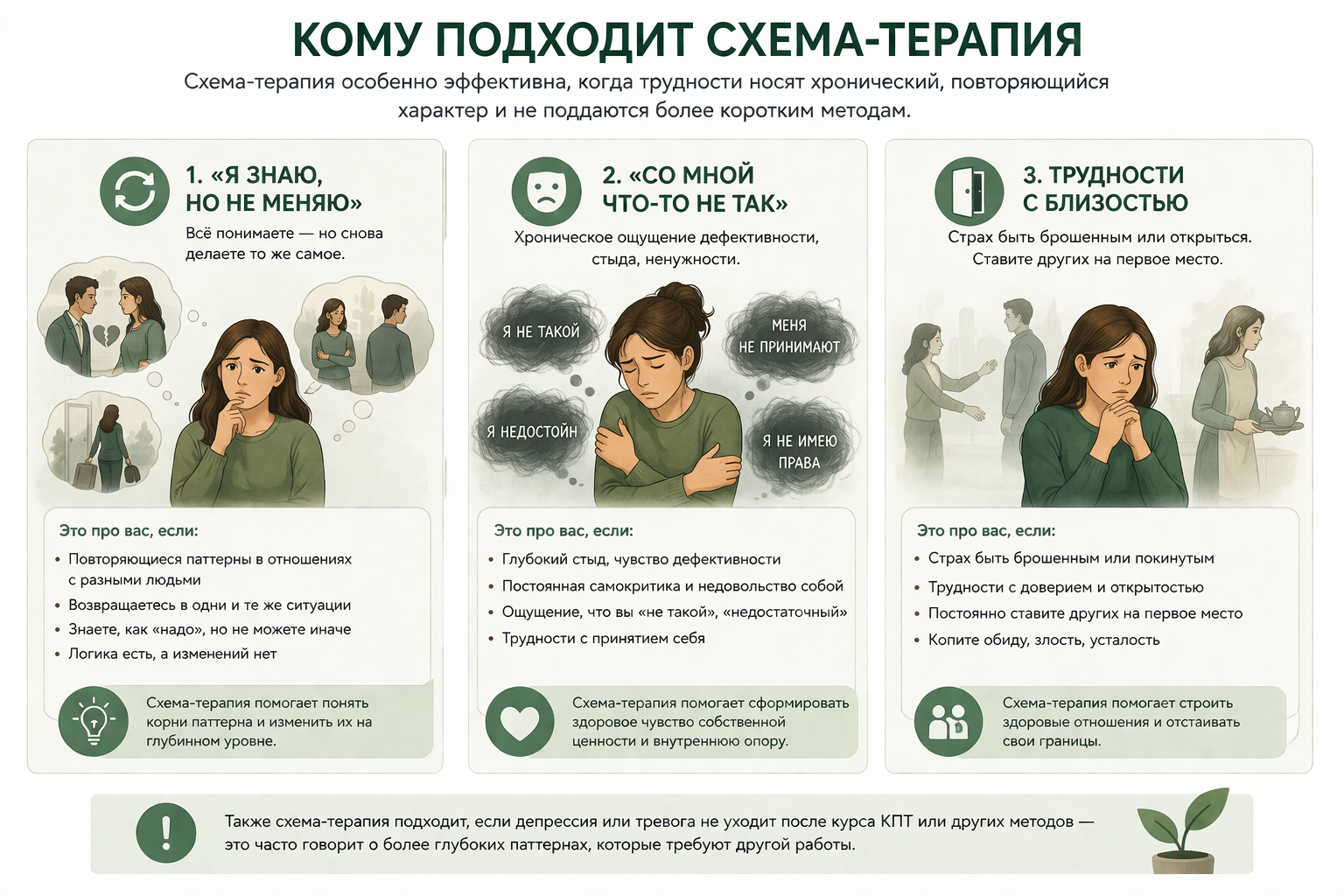 Кому подходит схема-терапия — повторяющиеся паттерны, хроническая самокритика, трудности в отношениях