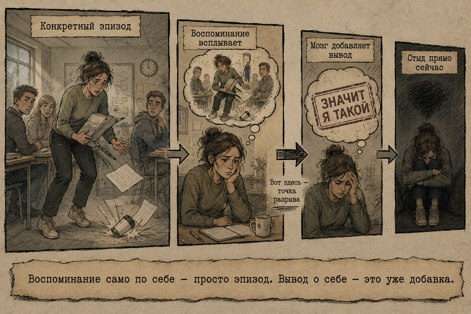интрузивные воспоминания стыда — цепочка от конкретного эпизода к глобальному выводу о себе