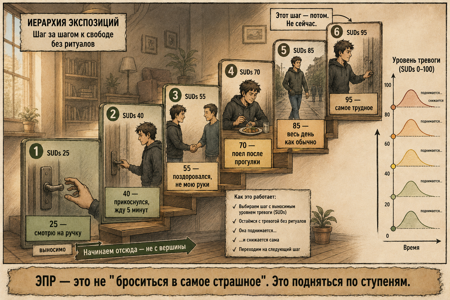 иерархия экспозиций при ОКР — лестница SUDs от наименее к наиболее пугающему триггеру