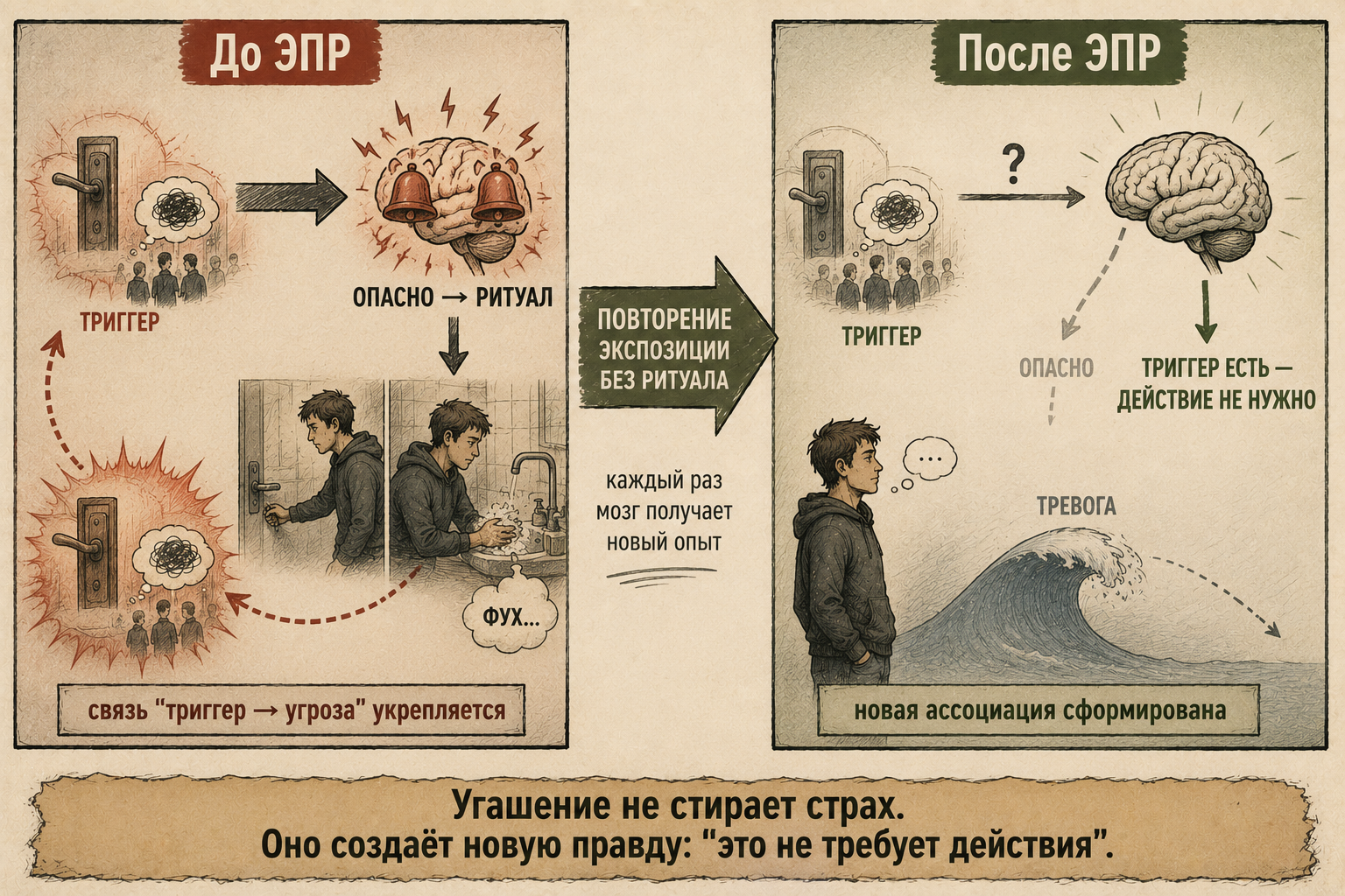 экспозиция с предотвращением реакции — механизм угашения страха: как мозг формирует новую ассоциацию